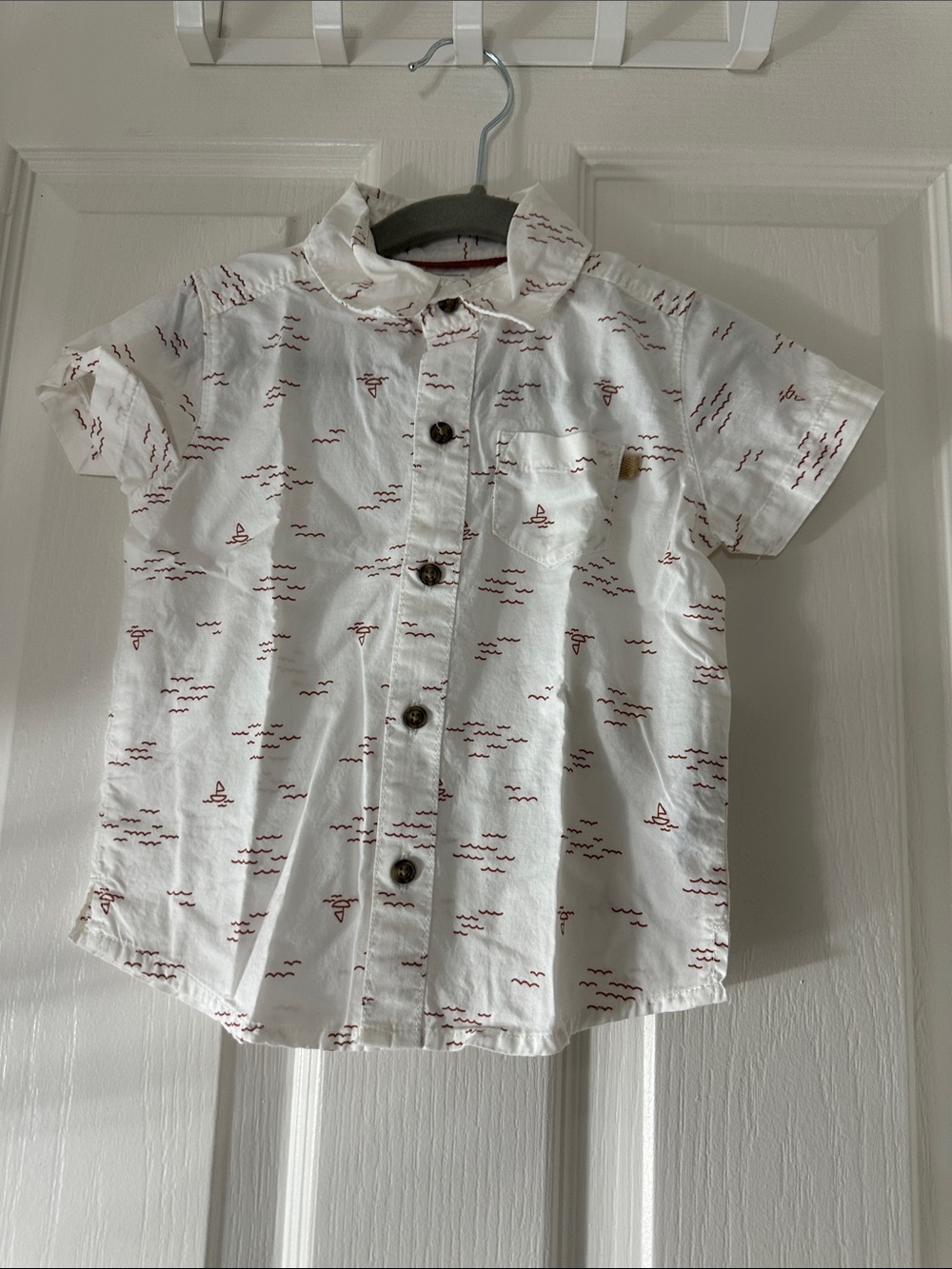 Carter's White Short-Sleeve Button-Down Shirt with Red Print